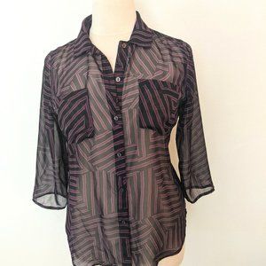 Work! Sheer Geometric Print Blouse